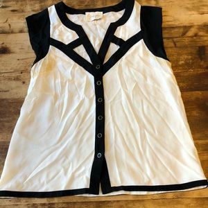 Yumi Kim Silk Cap Sleeve Black and White Blouse